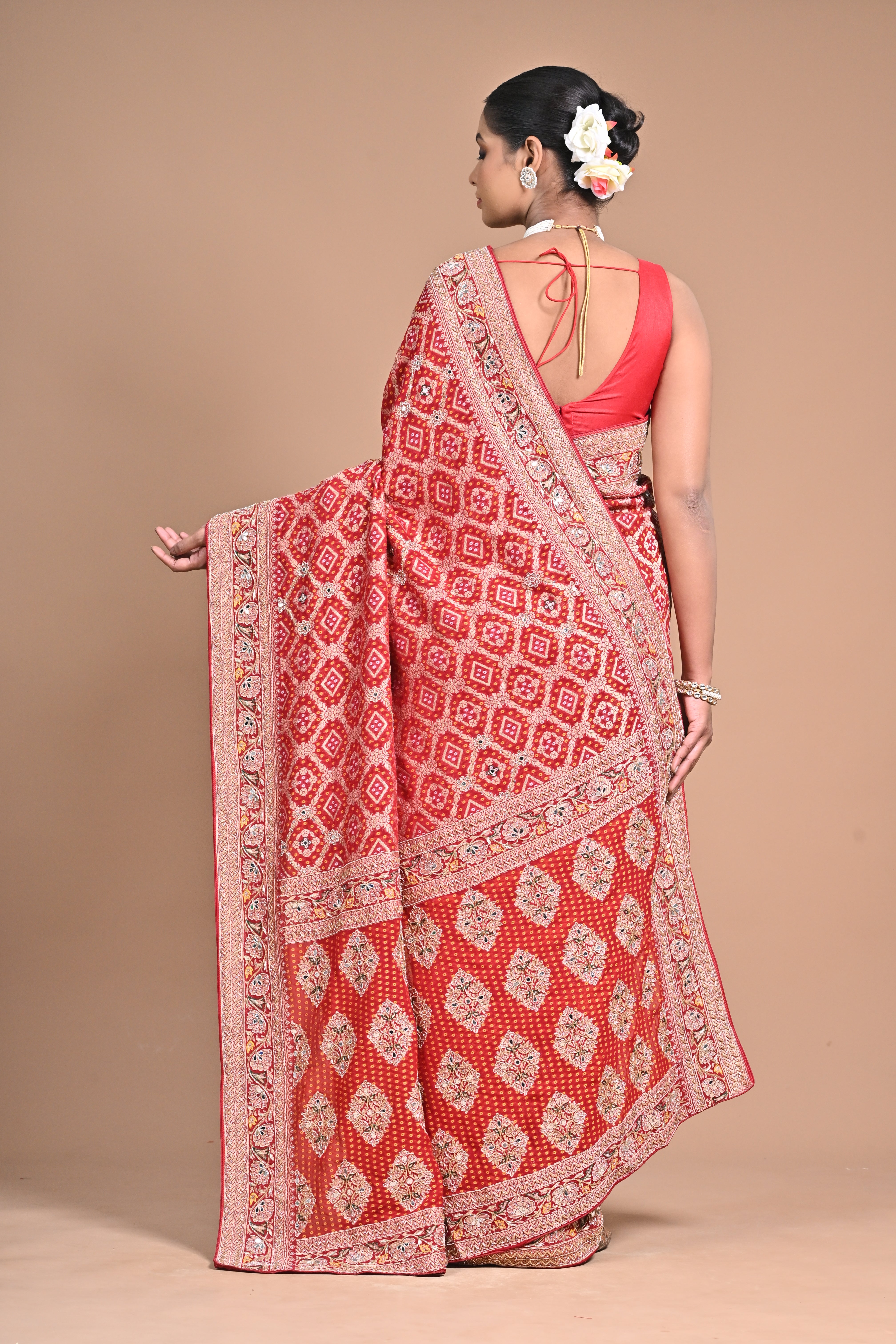 Khadi Georgette Saree with Hand Embroidery