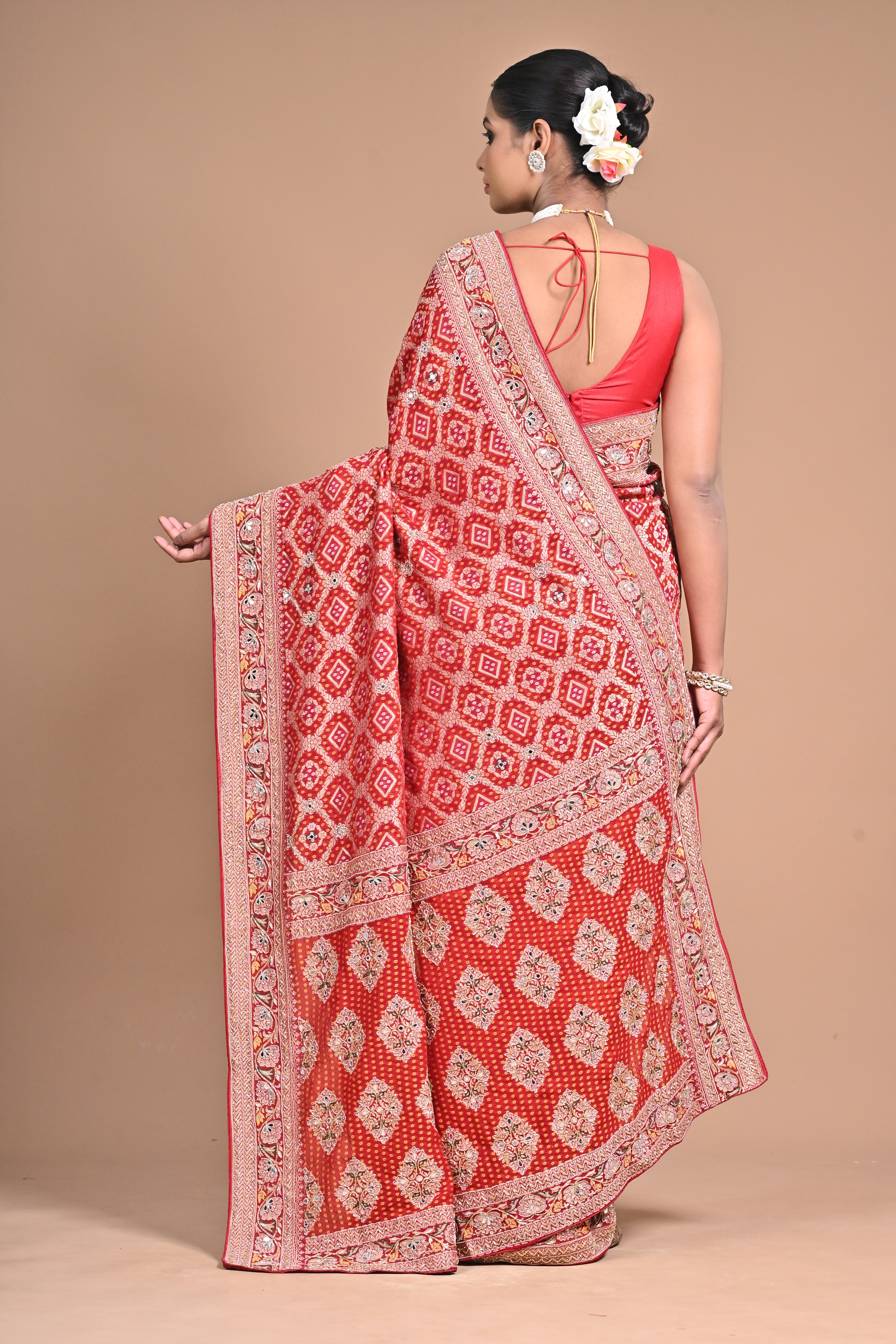 Khadi Georgette Saree with Hand Embroidery
