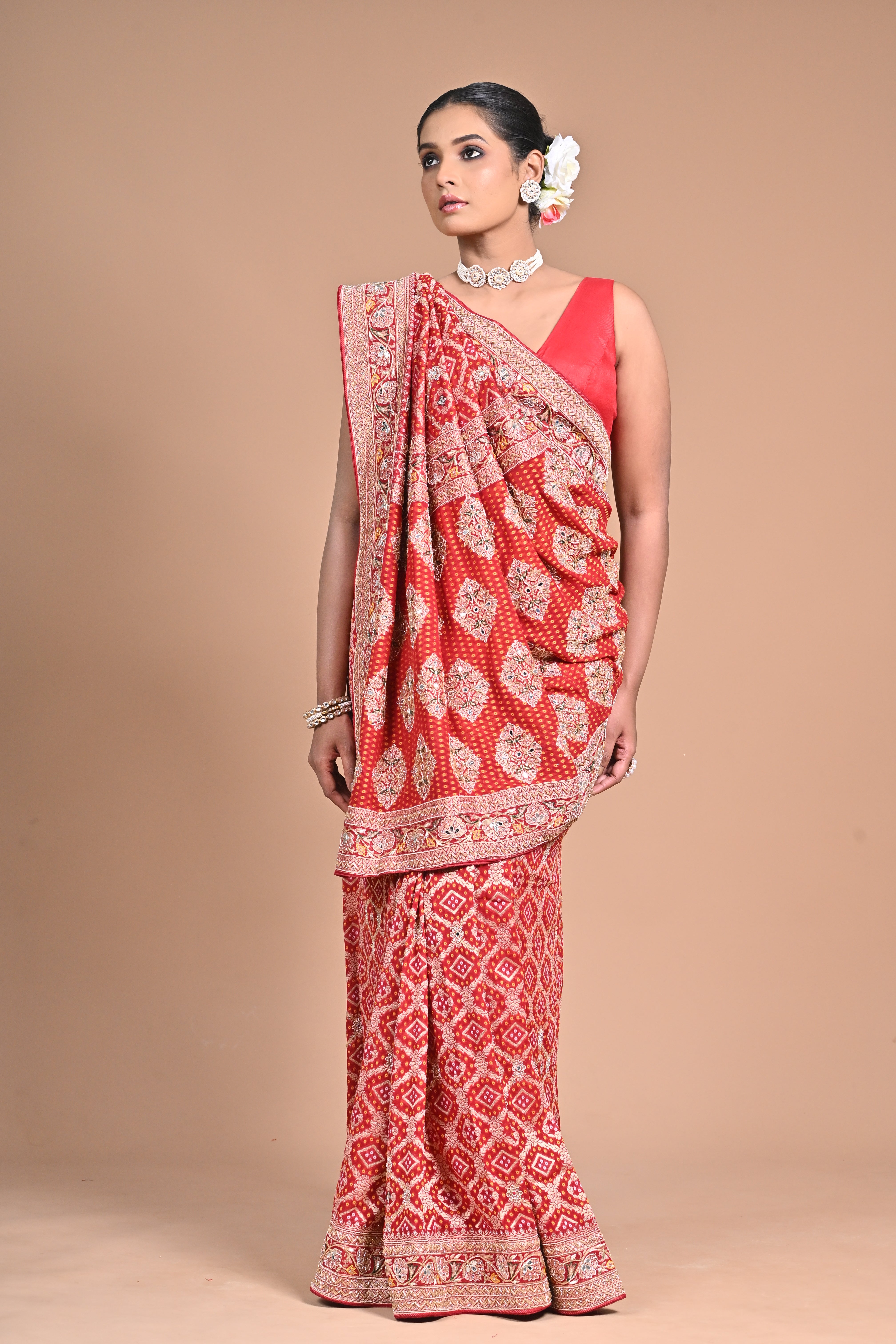 Khadi Georgette Saree with Hand Embroidery
