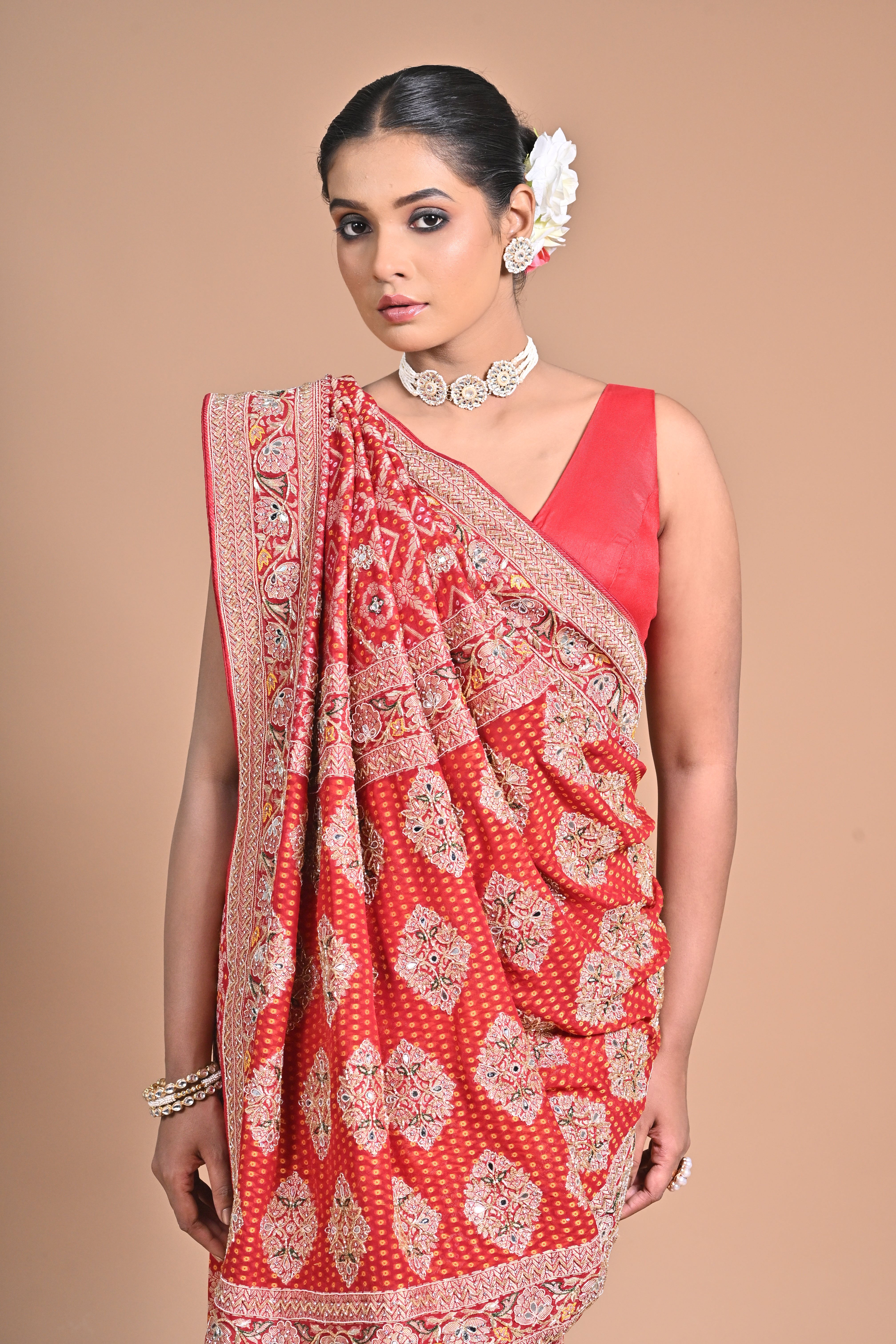 Khadi Georgette Saree with Hand Embroidery