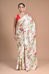 Threaded Royalty – Silk Printed Saree with Kantha Jaal Embroidery
