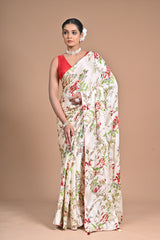 Threaded Royalty – Silk Printed Saree with Kantha Jaal Embroidery