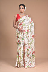 Threaded Royalty – Silk Printed Saree with Kantha Jaal Embroidery
