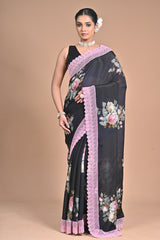 Georgette Printed Saree with Lace Border