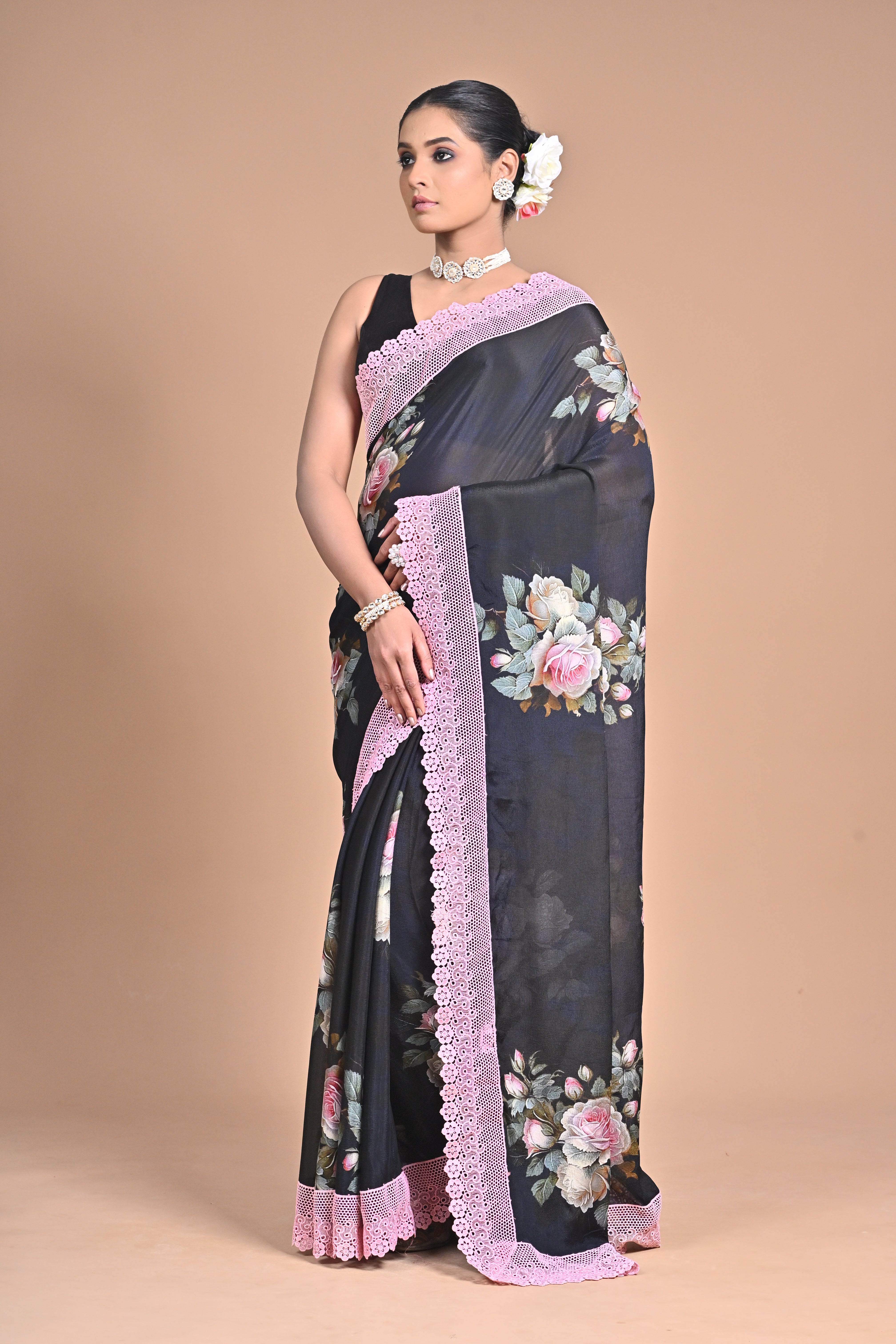 Georgette Printed Saree with Lace Border