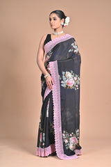 Georgette Printed Saree with Lace Border