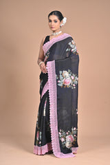 Georgette Printed Saree with Lace Border