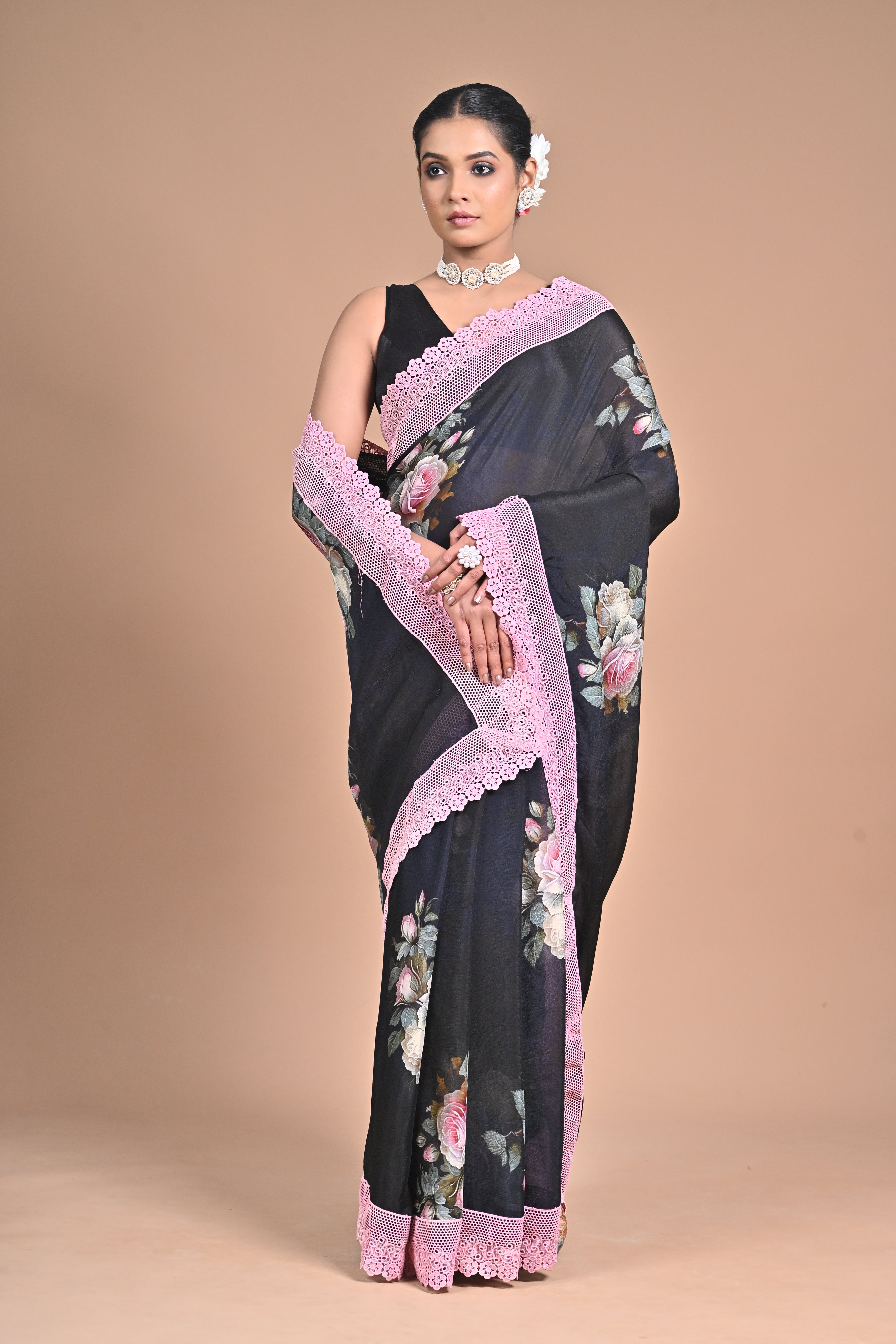 Georgette Printed Saree with Lace Border