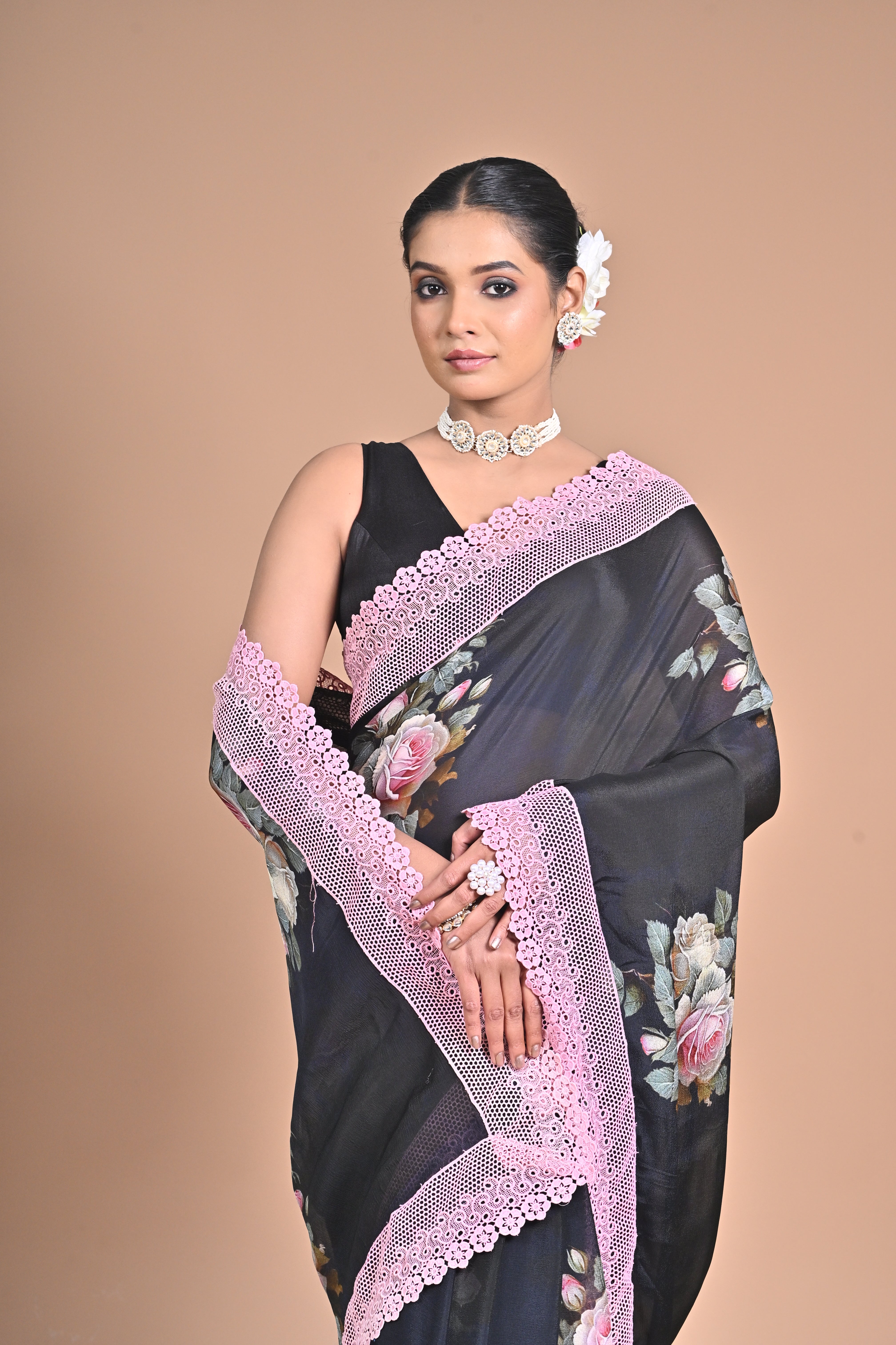 Georgette Printed Saree with Lace Border