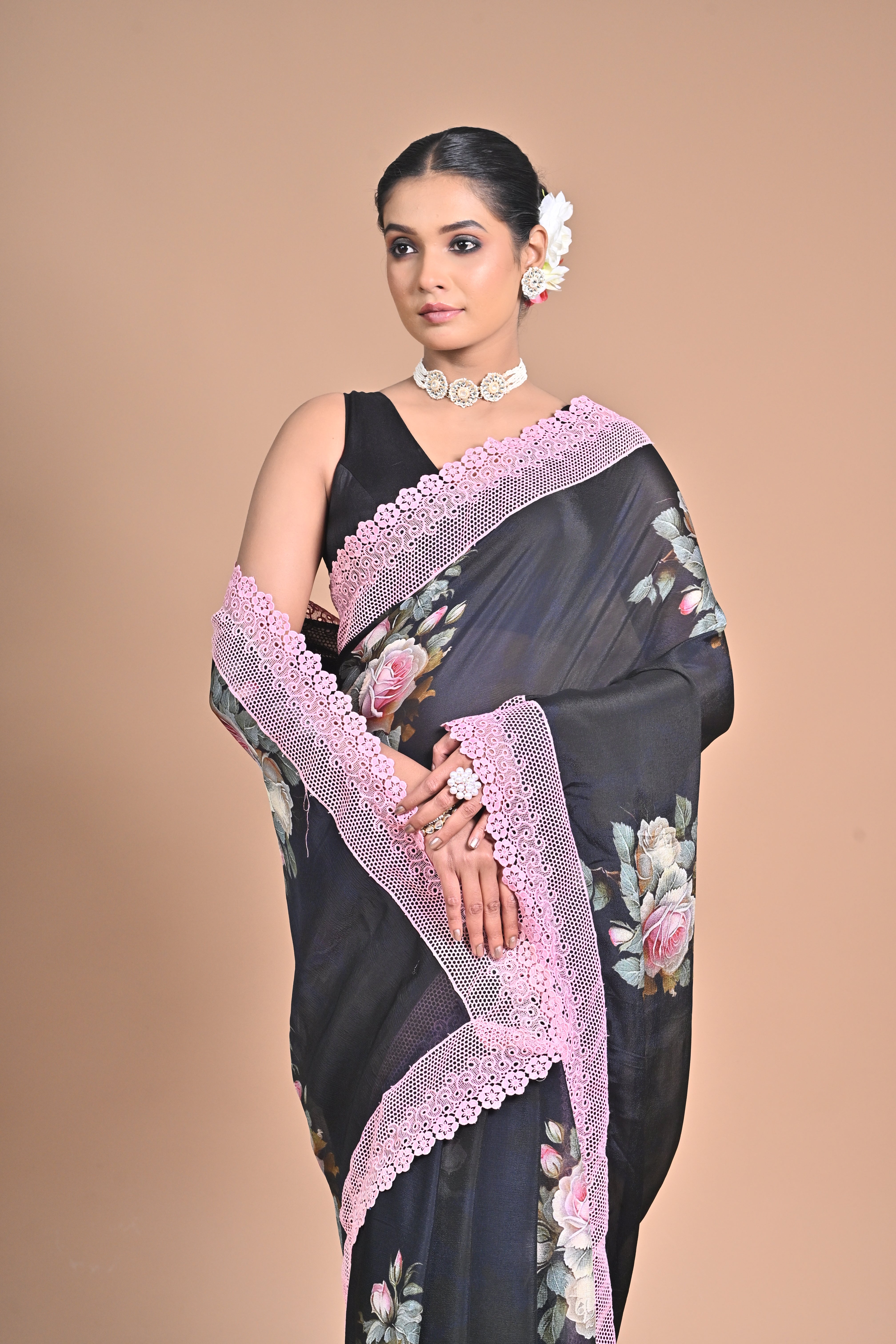 Georgette Printed Saree with Lace Border
