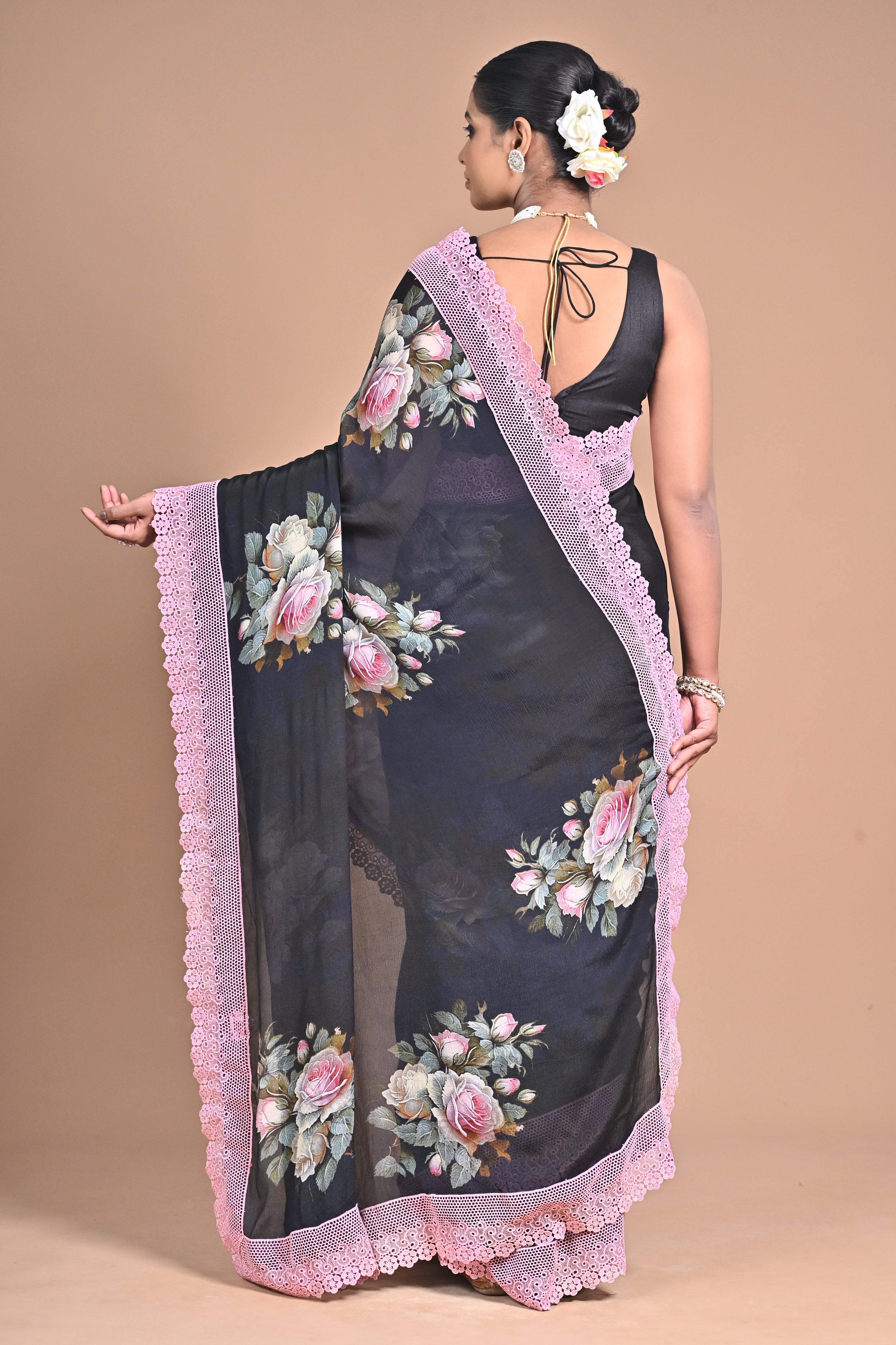 Georgette Printed Saree with Lace Border