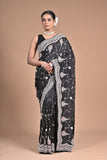Midnight Muse – Black Embroidered Saree with Ivory Detailing