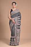 Ajrakh Elegance on Gajji Silk – Hand Embroidered Masterpiece