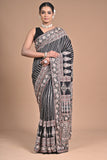 Ajrakh Elegance on Gajji Silk – Hand Embroidered Masterpiece