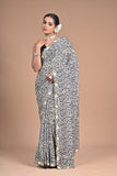 Ethereal Charm – Printed Georgette Saree with Hand Embroidered Border & Blouse