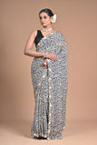 Ethereal Charm – Printed Georgette Saree with Hand Embroidered Border & Blouse