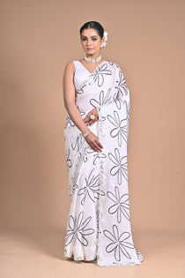 Ethereal Bloom Chinon Saree with Mirror Embellishments