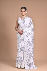 Ethereal Bloom Chinon Saree with Mirror Embellishments