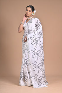 Ethereal Bloom Chinon Saree with Mirror Embellishments