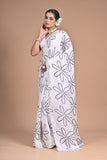 Ethereal Bloom Chinon Saree with Mirror Embellishments