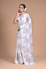 Ethereal Bloom Chinon Saree with Mirror Embellishments