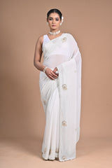 🤍 “Moonlit Grace” – White Embellished Saree