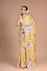 Sunshine in Silk – Printed Chinon Saree with Hand Embroidery