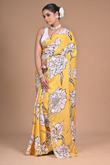 Sunshine in Silk – Printed Chinon Saree with Hand Embroidery