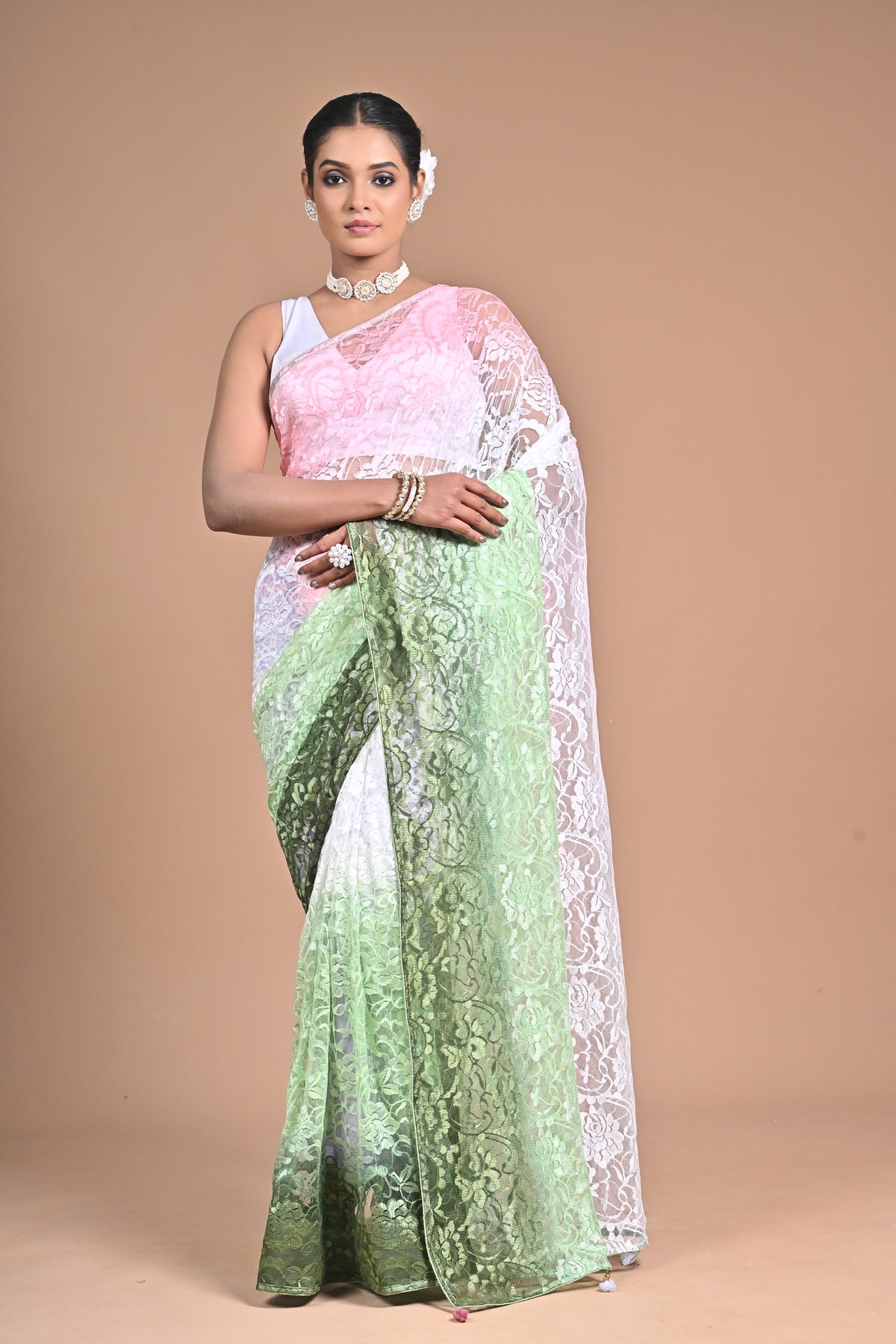 “Garden Whisper” – Chantilly Lace Saree Main image