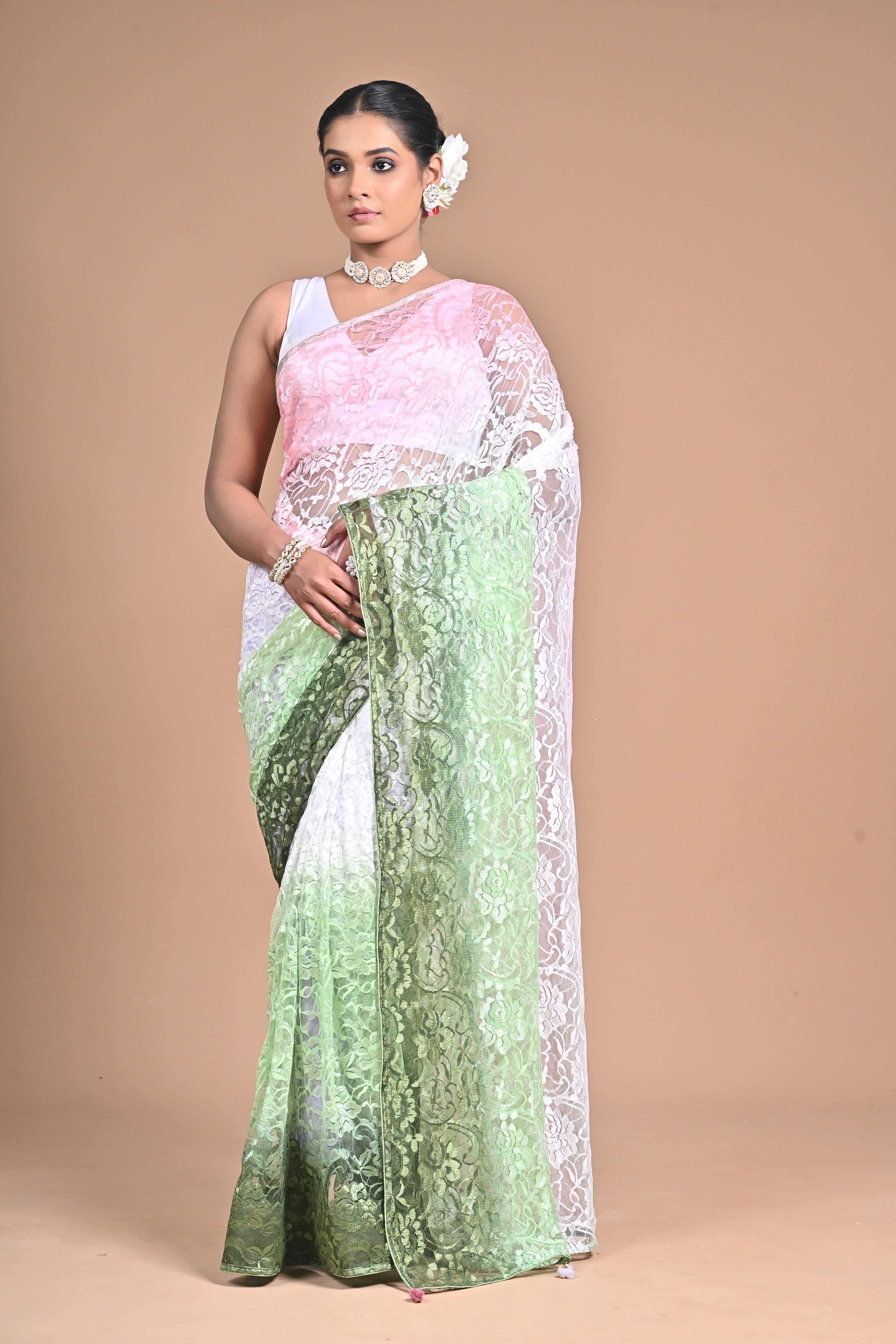 “Garden Whisper” – Chantilly Lace Saree Secondary image