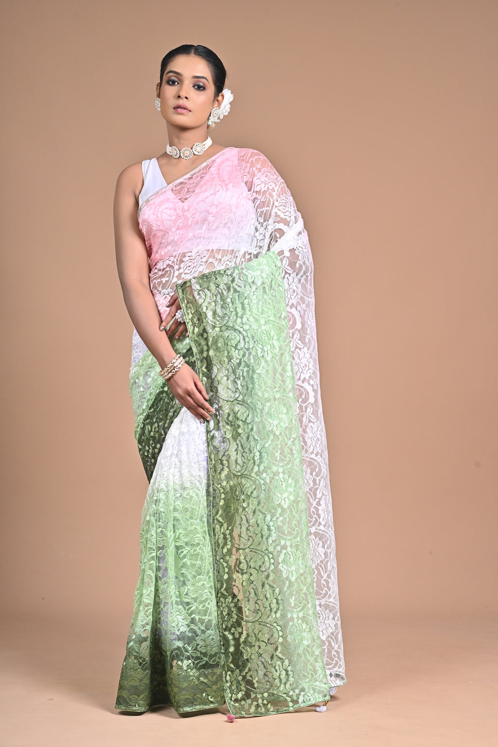 “Garden Whisper” – Chantilly Lace Saree