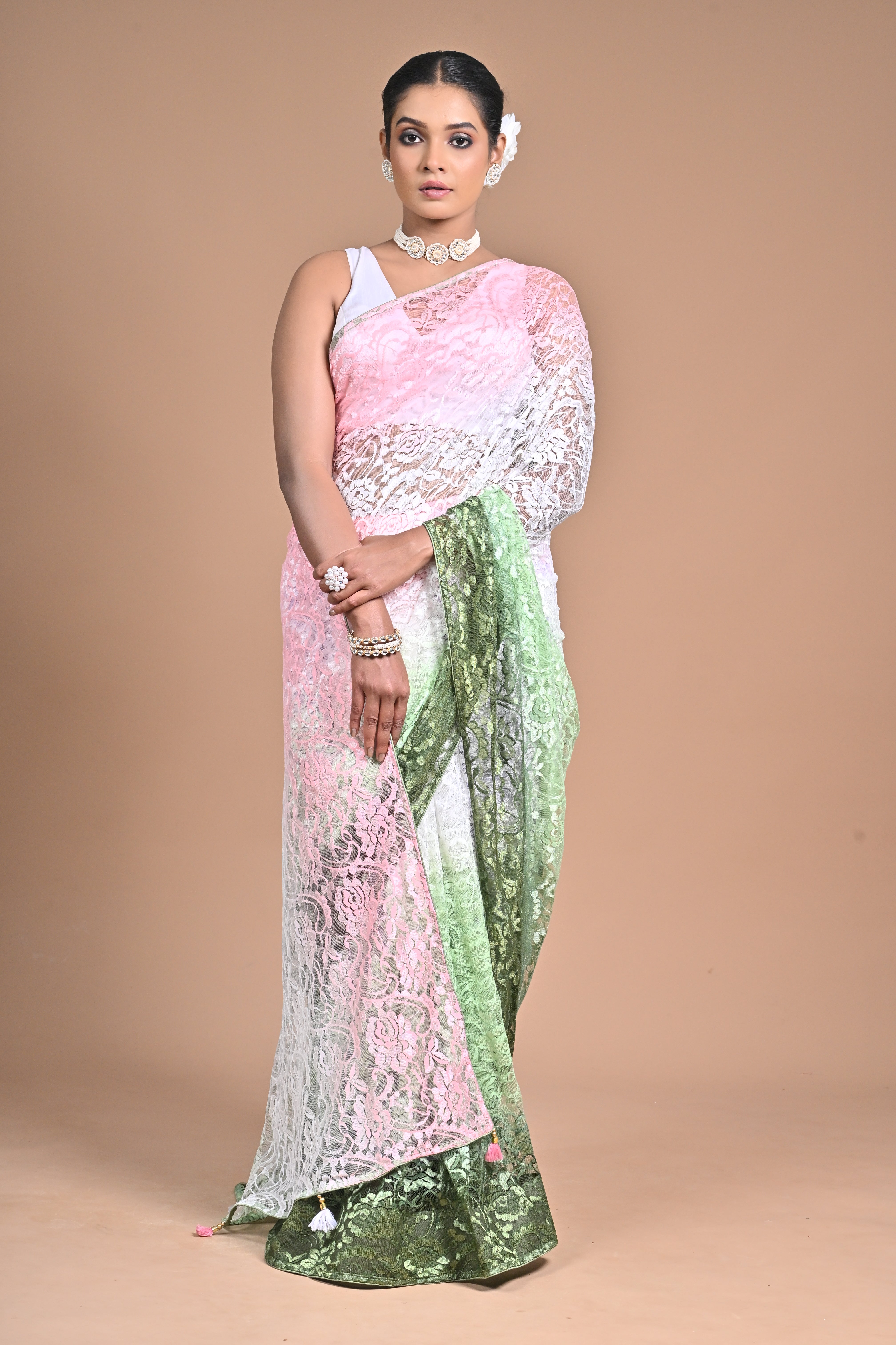 “Garden Whisper” – Chantilly Lace Saree