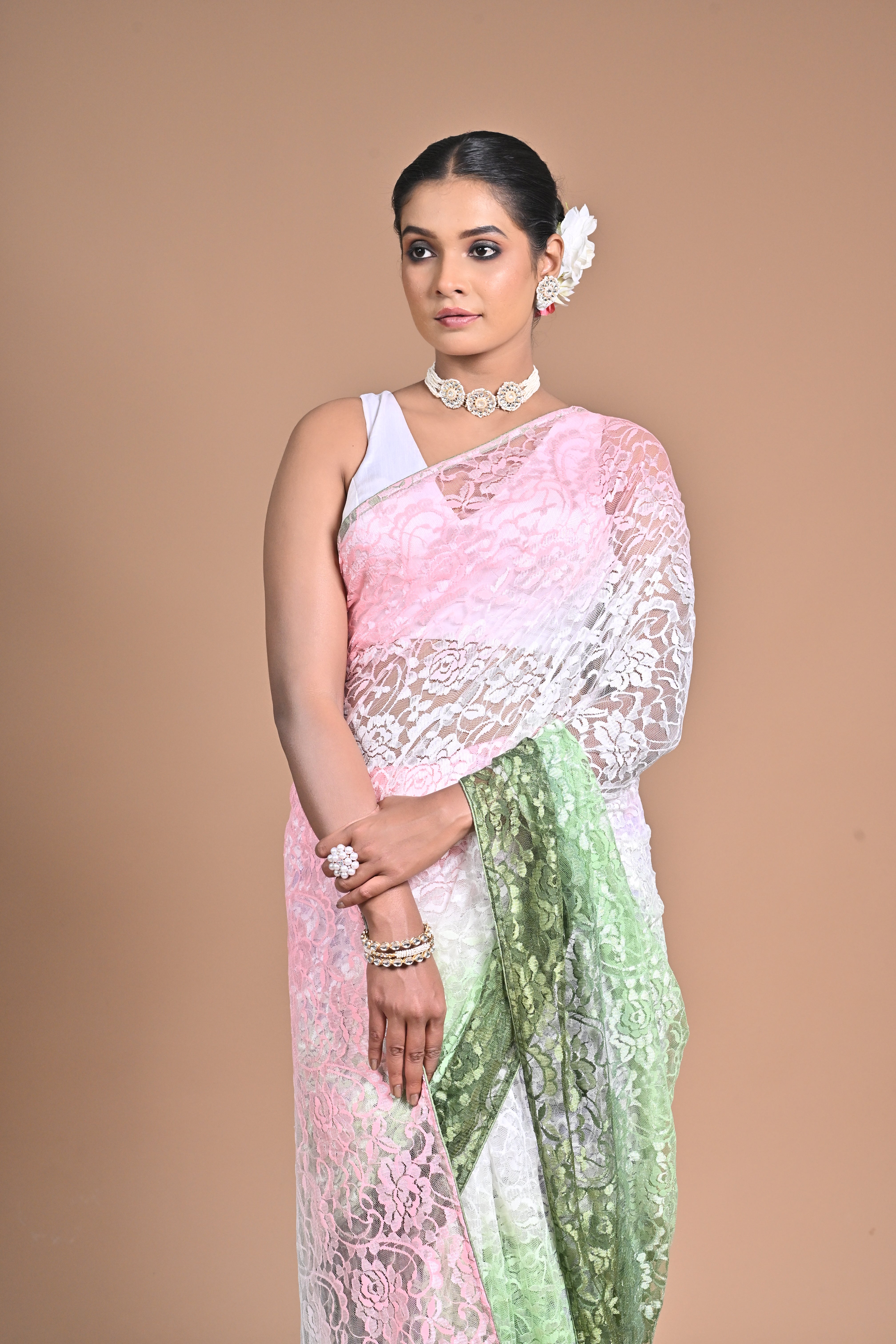 “Garden Whisper” – Chantilly Lace Saree