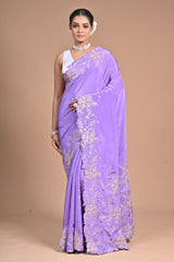 Lavender Elegance Embroidered Saree 🌸