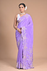 Lavender Elegance Embroidered Saree 🌸