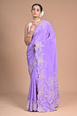 Lavender Elegance Embroidered Saree 🌸