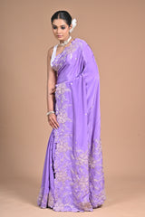 Lavender Elegance Embroidered Saree 🌸