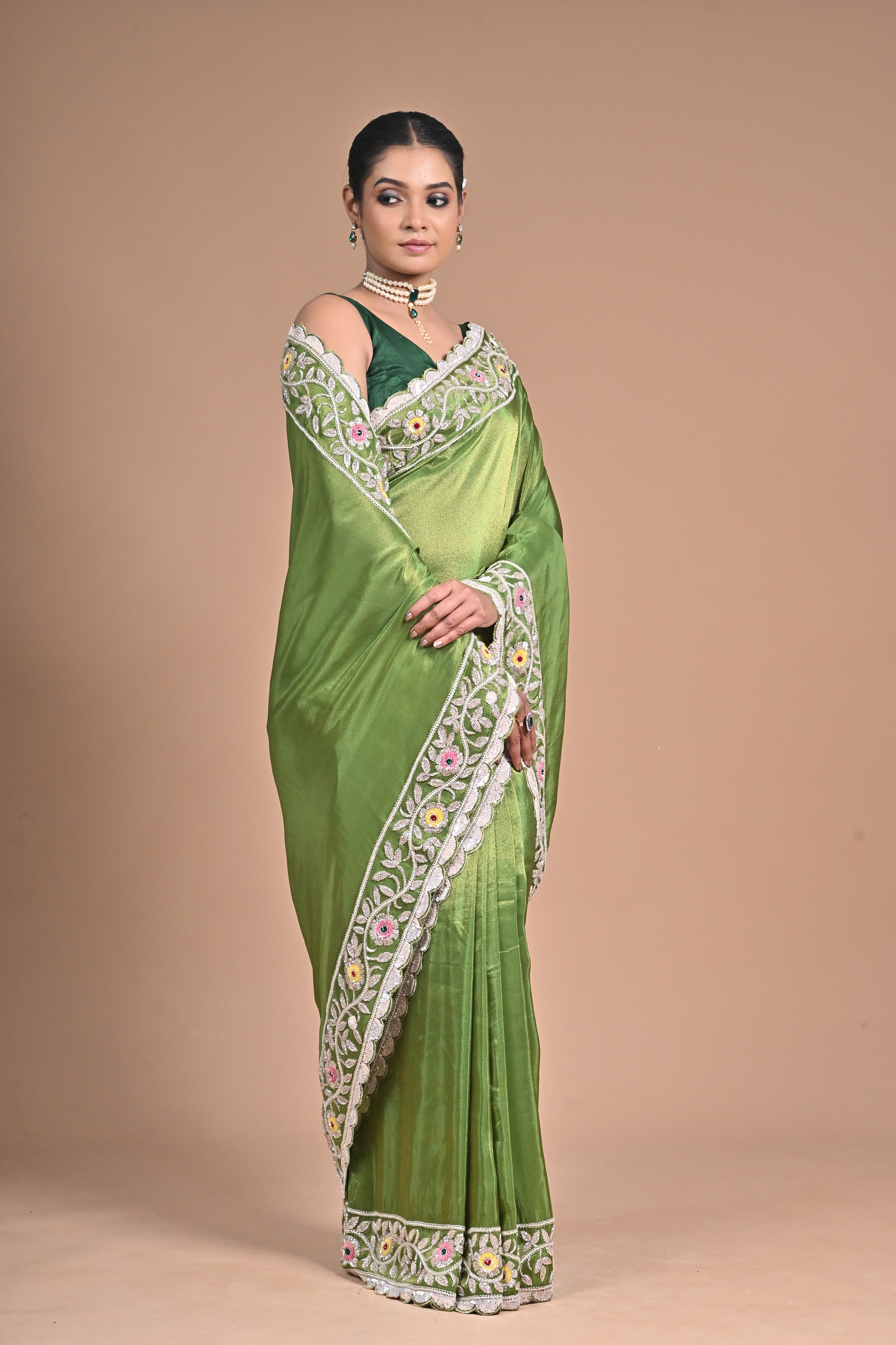“Meadow Bloom” – Tissue Georgette with With heavy Hand Embroidery