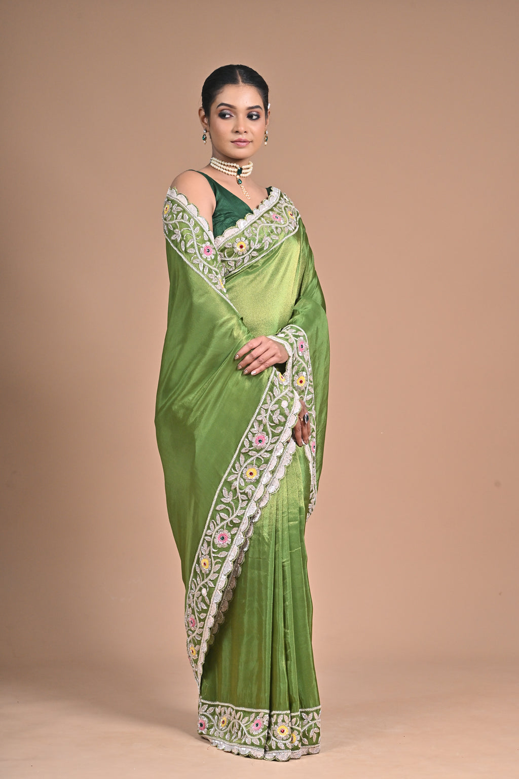 “Meadow Bloom” – Tissue Georgette with With heavy Hand Embroidery