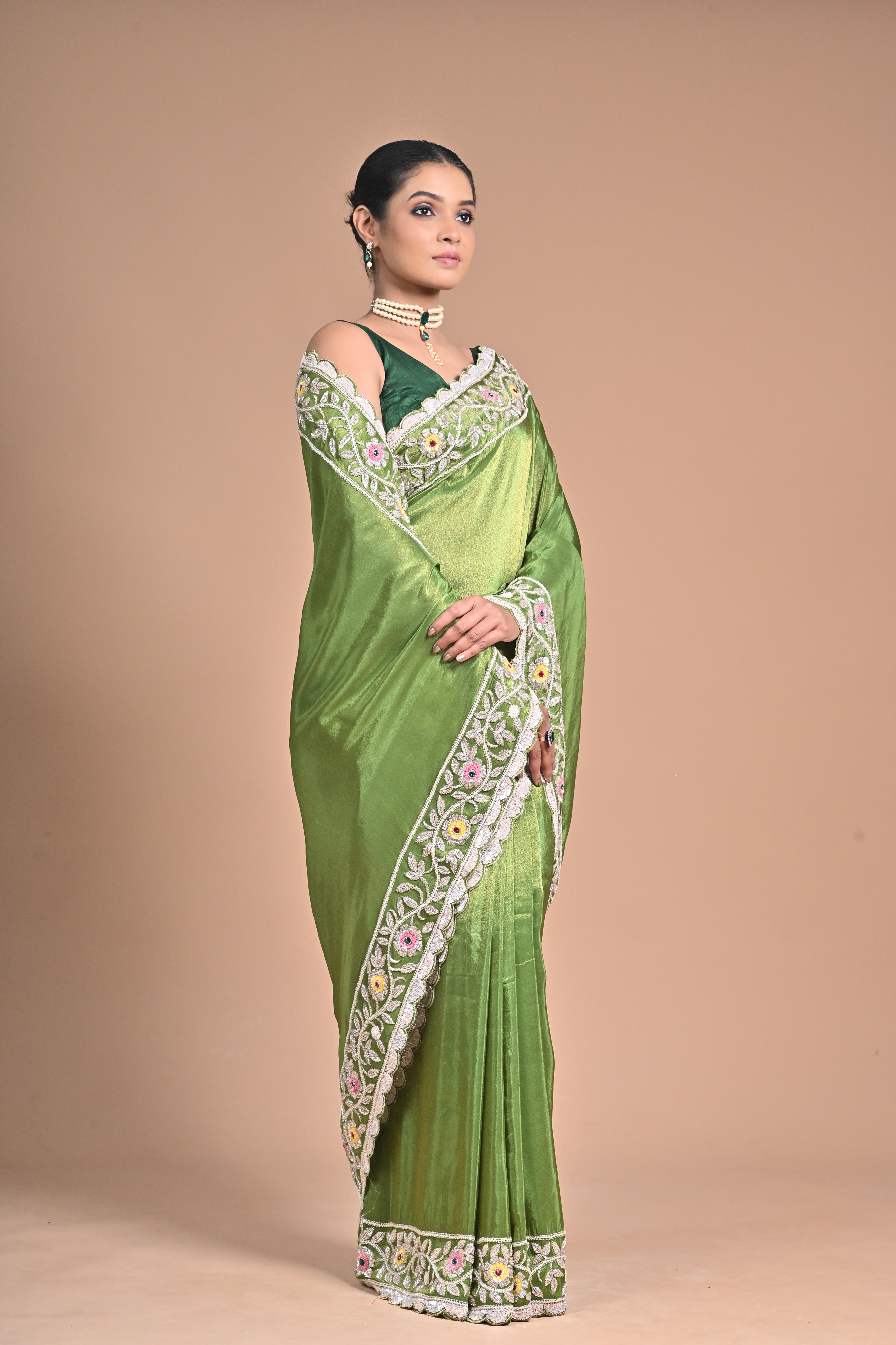 “Meadow Bloom” – Tissue Georgette with With heavy Hand Embroidery