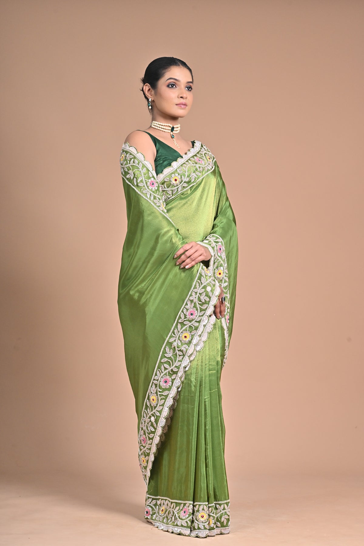 “Meadow Bloom” – Tissue Georgette with With heavy Hand Embroidery