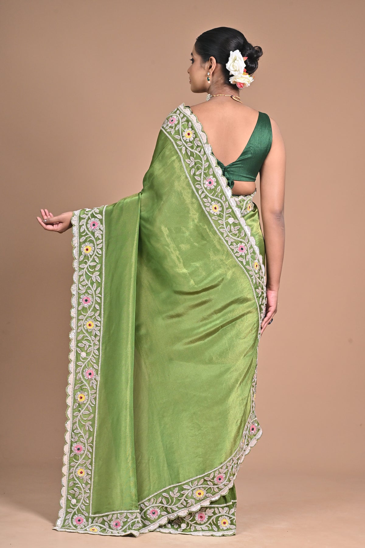 “Meadow Bloom” – Tissue Georgette with With heavy Hand Embroidery