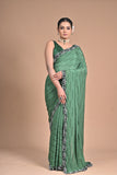 “Emerald Grace” – Minimalist Green Saree with Floral Lace Border