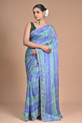 “Azure Mist” – Blue & Green Georgette Saree with Lace Border