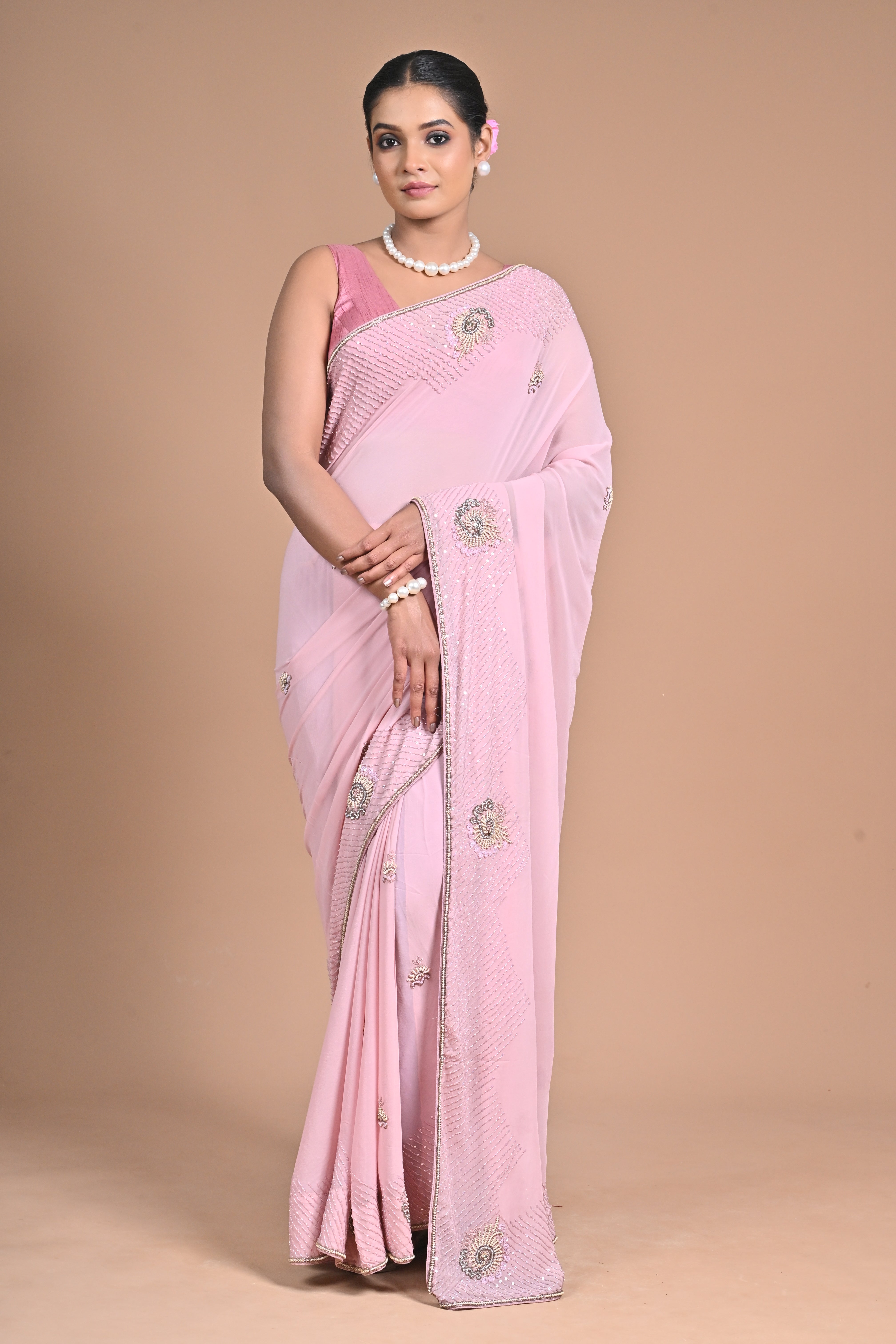 🤍 “Moonlit Grace” – White Embellished Saree Secondary image