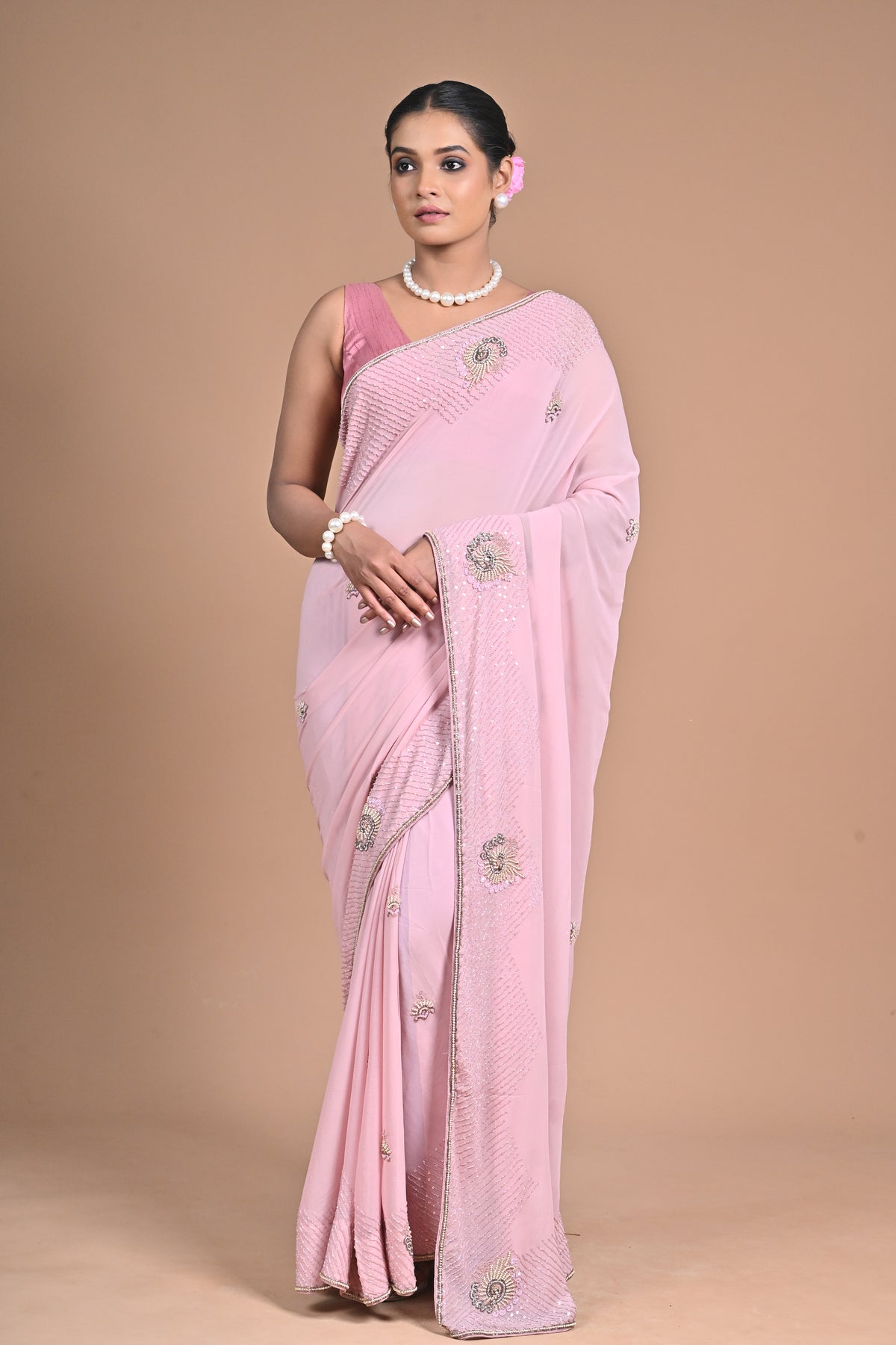 🤍 “Moonlit Grace” – White Embellished Saree