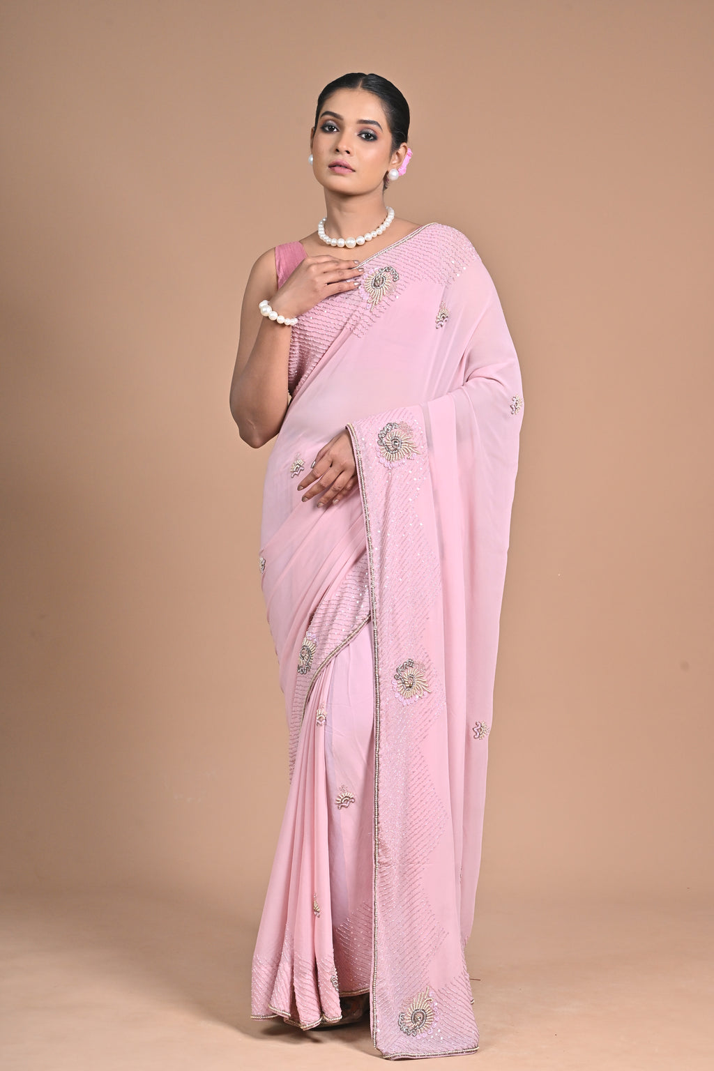 🤍 “Moonlit Grace” – White Embellished Saree