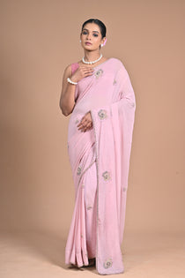 🤍 “Moonlit Grace” – White Embellished Saree