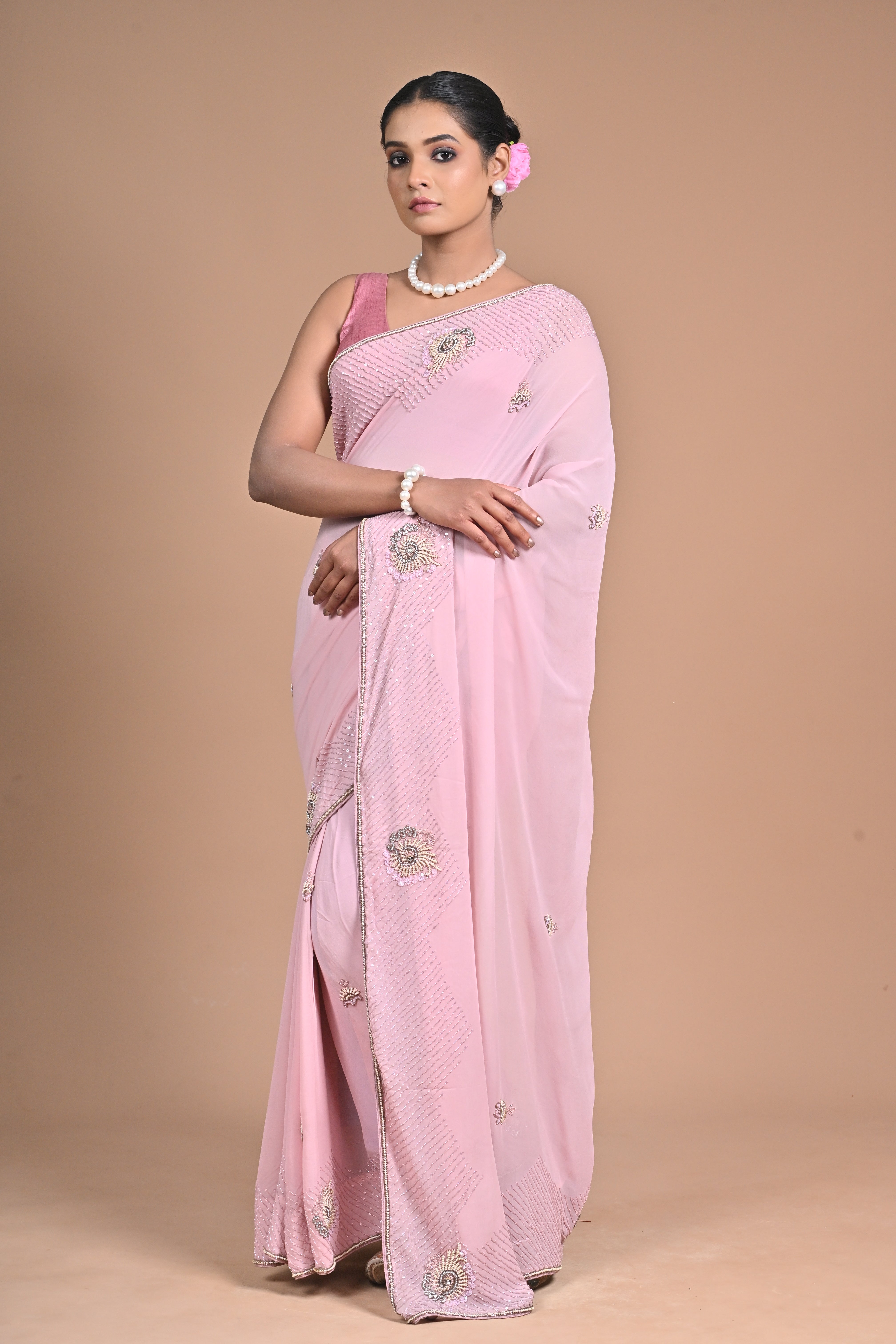 🤍 “Moonlit Grace” – White Embellished Saree