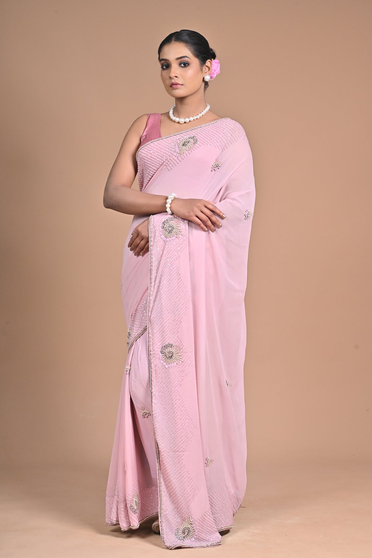 🤍 “Moonlit Grace” – White Embellished Saree